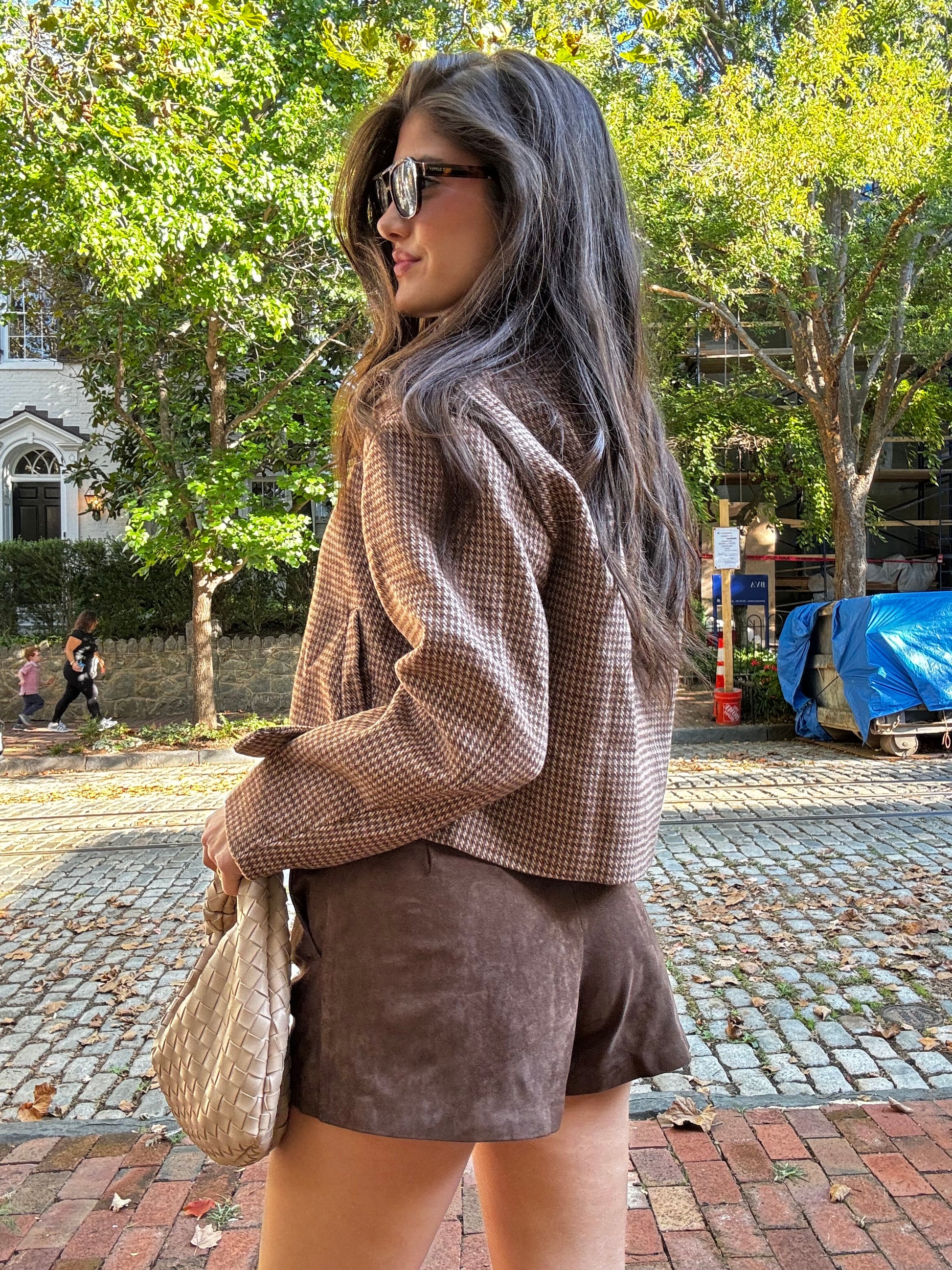 Brown Patterned Cropped Jacket
