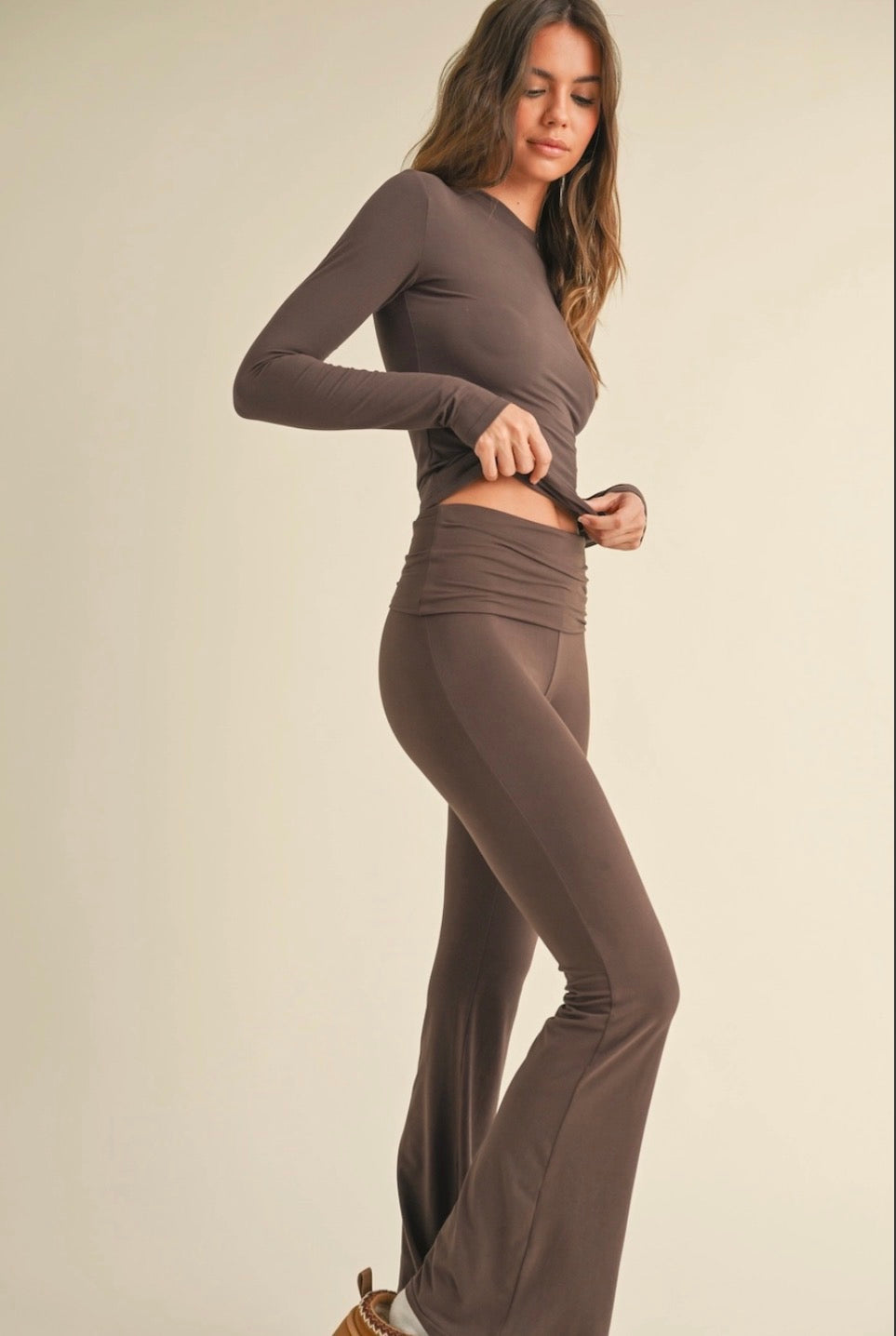 Brown Fold Over Yoga Pant