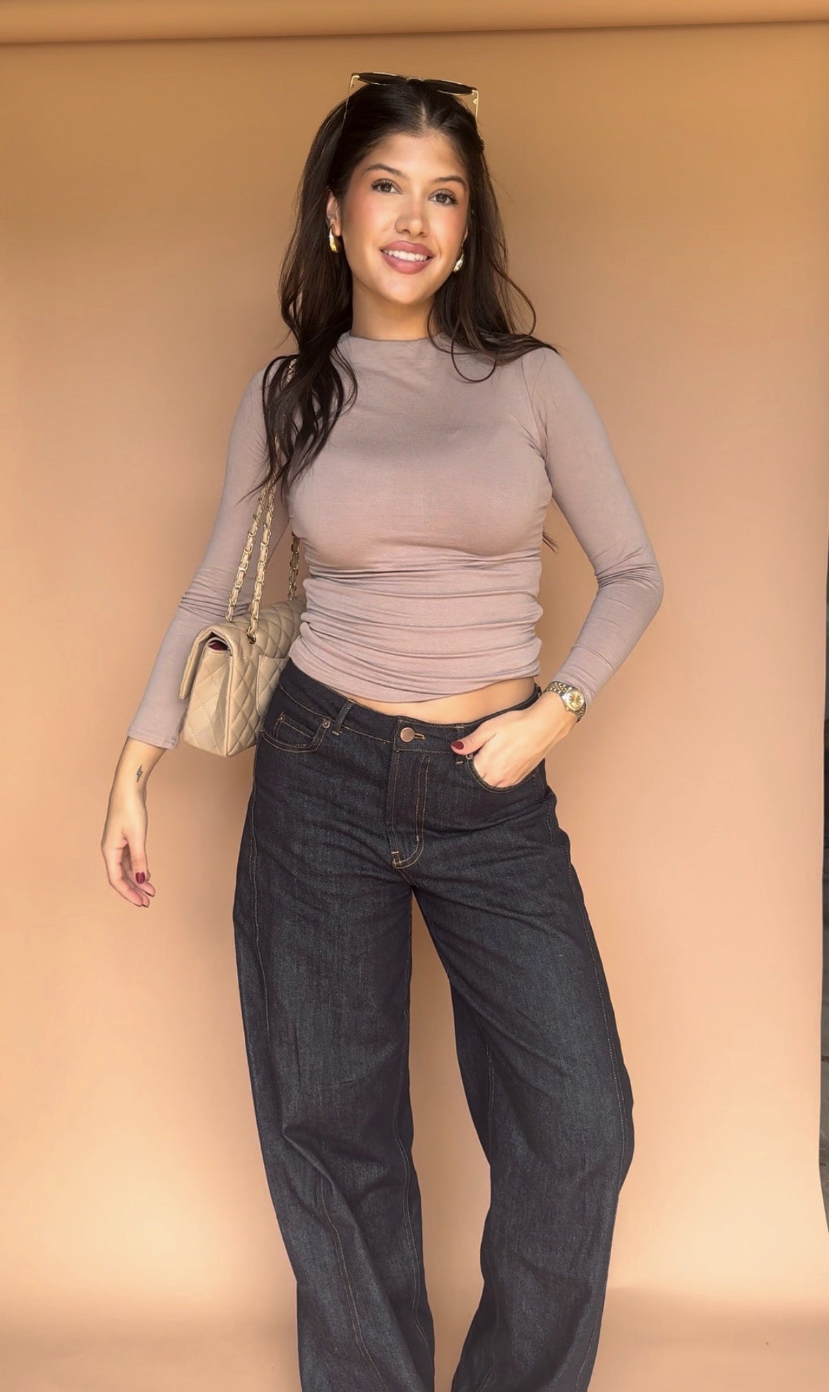 Taupe Long Sleeve Knit Top