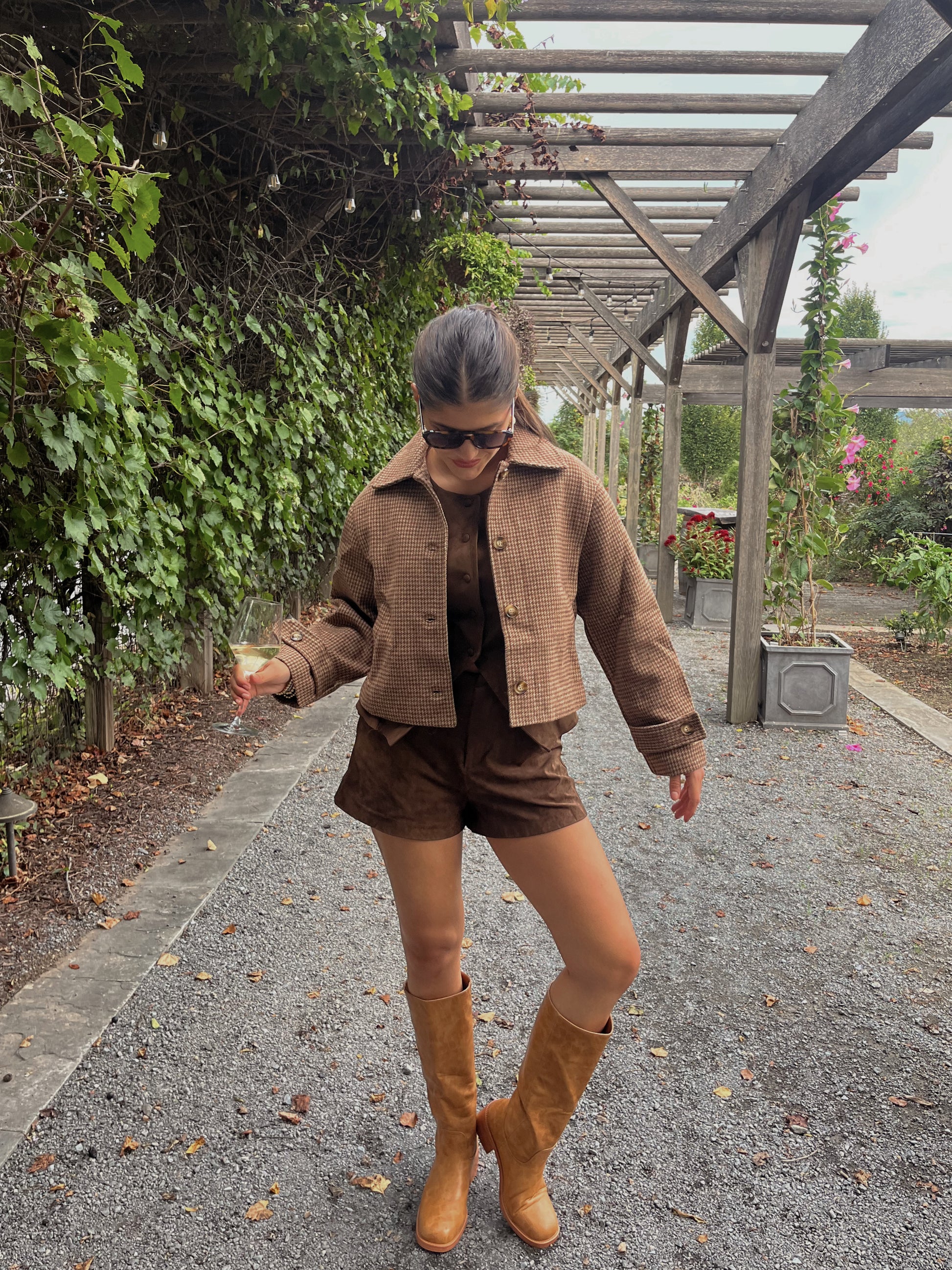 Brown Patterned Cropped Jacket