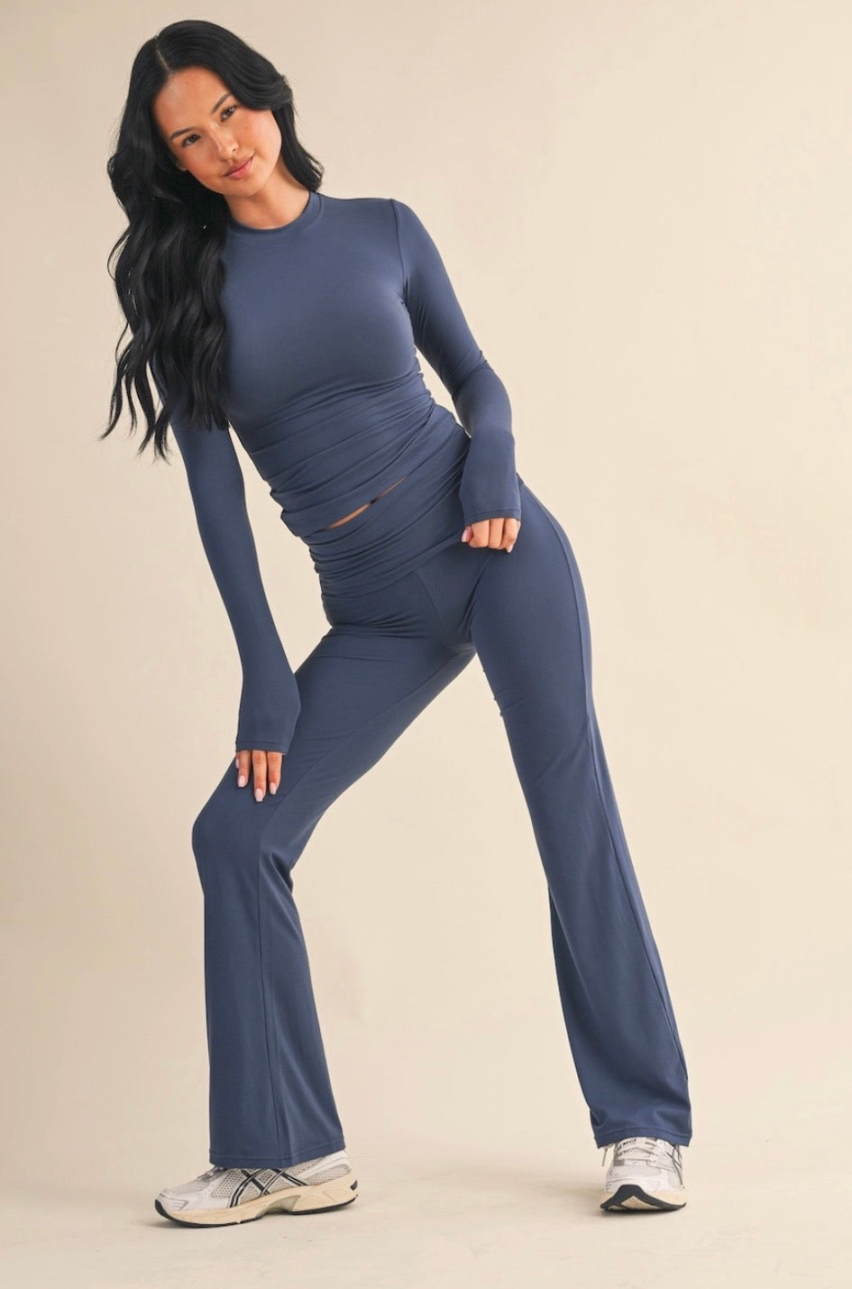 Navy Fold Over Yoga Pant