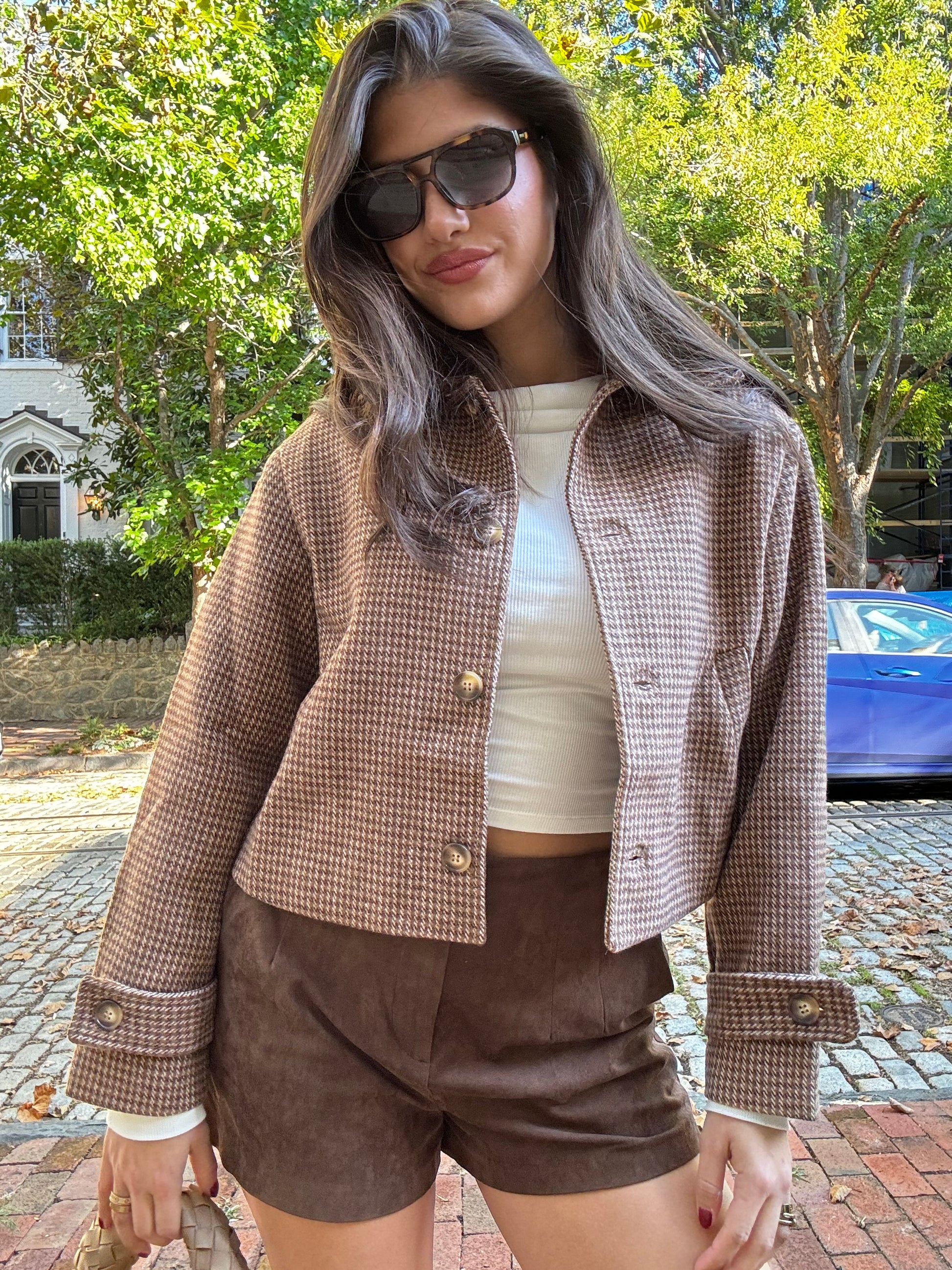 Brown Patterned Cropped Jacket