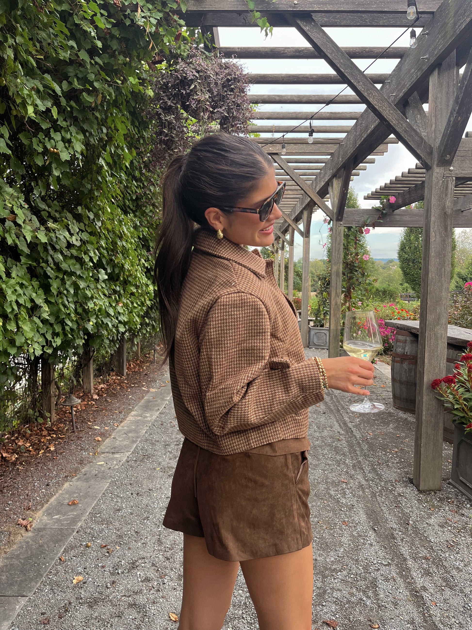 Brown Patterned Cropped Jacket