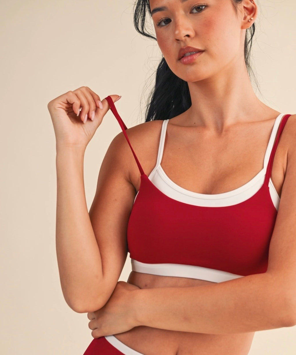 Red Layered Sports Bra Top