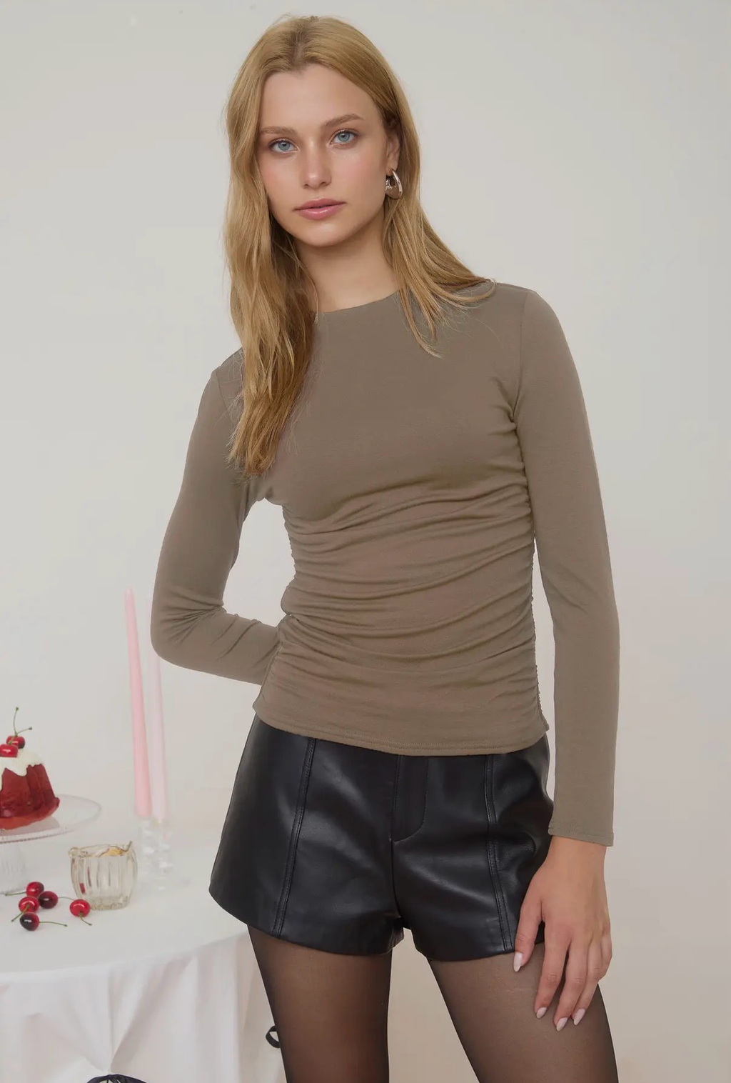 Taupe Long Sleeve Knit Top