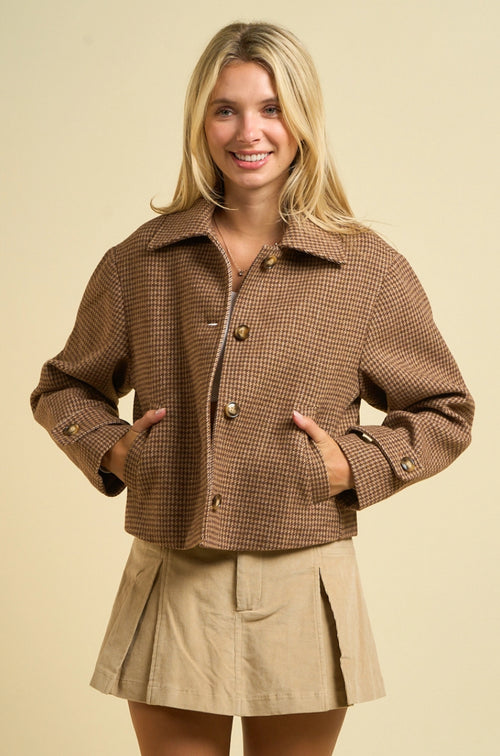 Brown Patterned Cropped Jacket