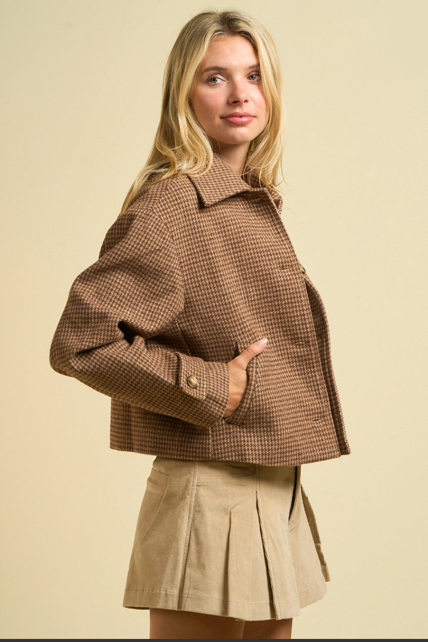 Brown Patterned Cropped Jacket